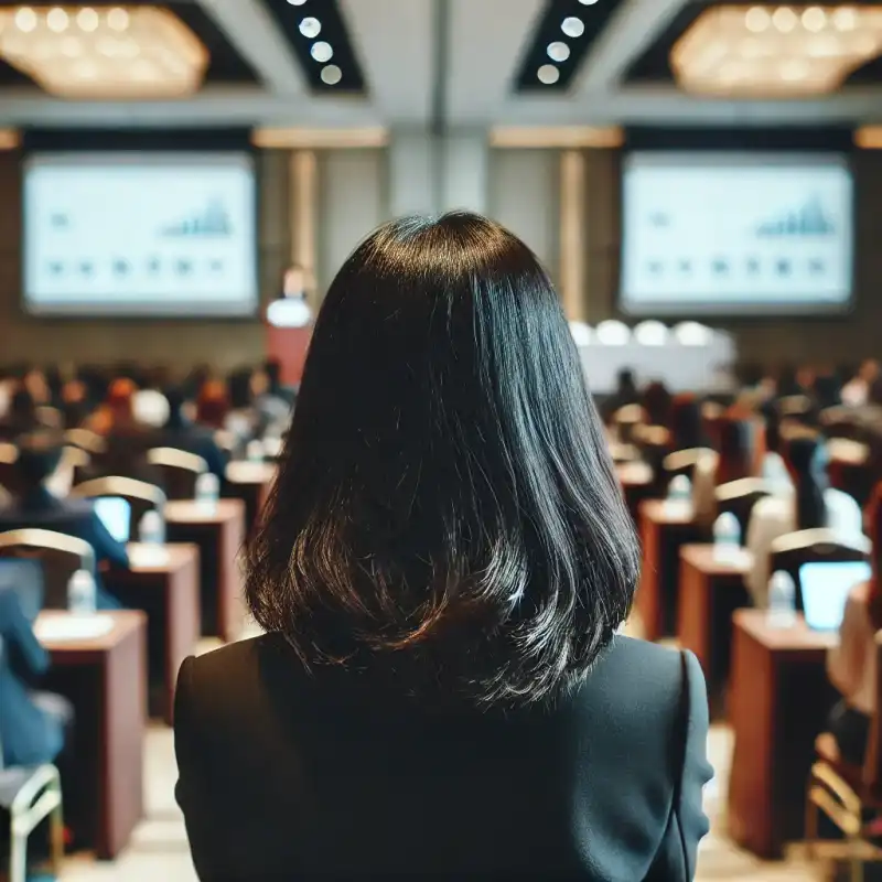 Martina Lovato speaking at a technology conference